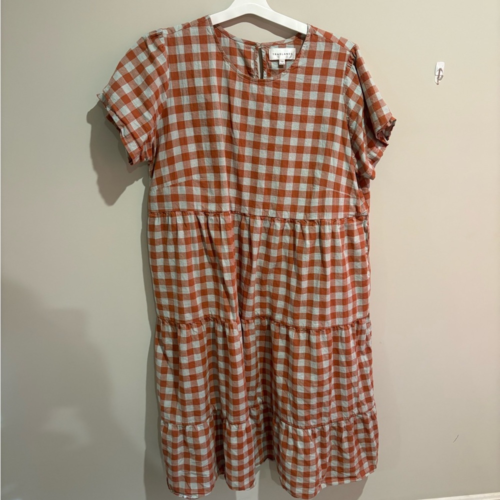 Tradlands chalet dress orange and blue gingham